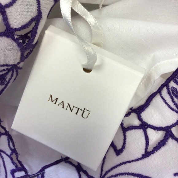 MANTU WHITE MULTI FLORAL EMBROIDERED TIE-NECK LACE MAXI DRESS - Picture 5 of 5